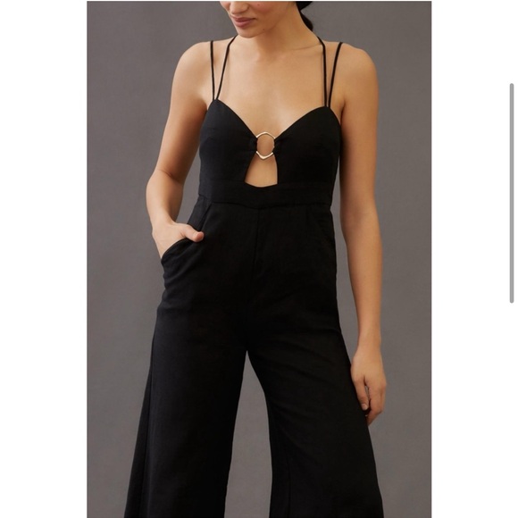 Anthropologie Rumer Byron Black Linen Ring Detail Corset Jumpsuit - Picture 3 of 5